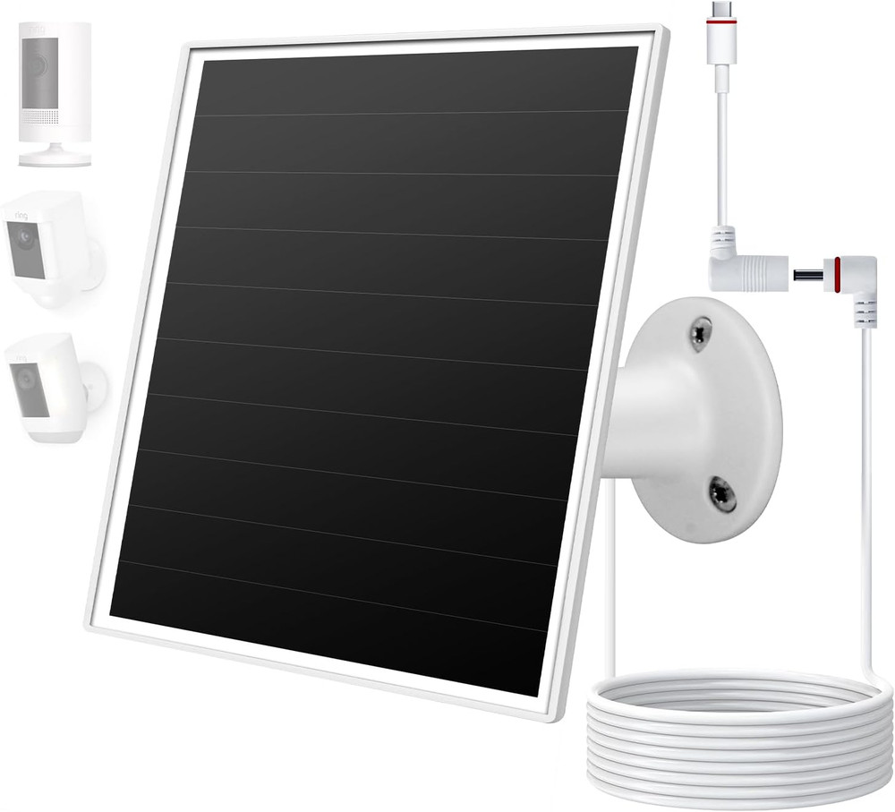 6W Solar Panel Charger for Ring Camera with 3M Cable and USB-C Adapter