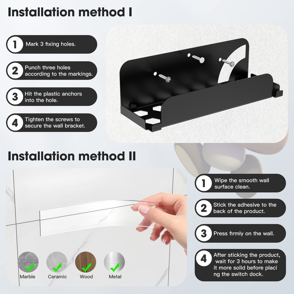 KUNSLUCK Wall Mount for Switch/Switch OLED, Metal Material Wall Mount Holder wit