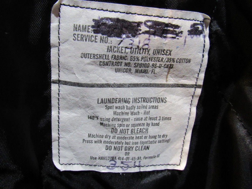 US Army Utility Jacket size Large Short Unisex Lined Coat Black