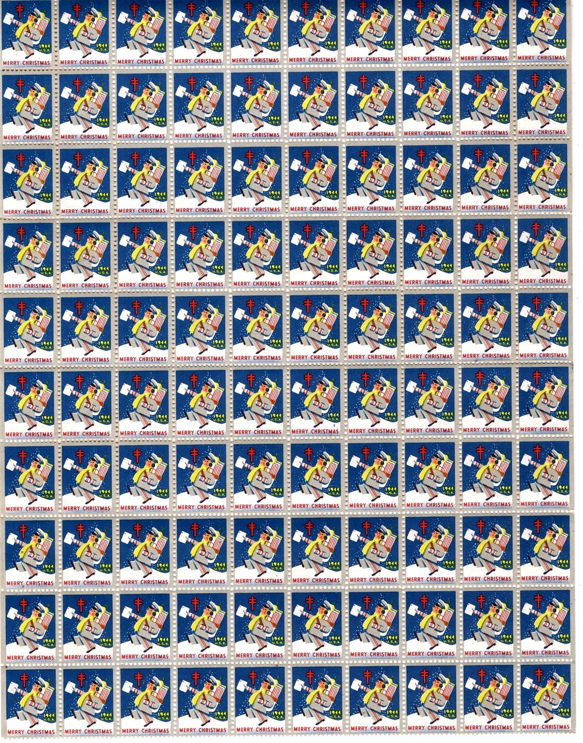 US Stamp Scott #WX118, Christmas Seals 1944, Full Sheet 100, MNH