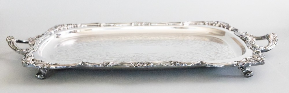 Vintage Mid Century Newport Gorham Silver Plate Footed Rectangular Serving Tray