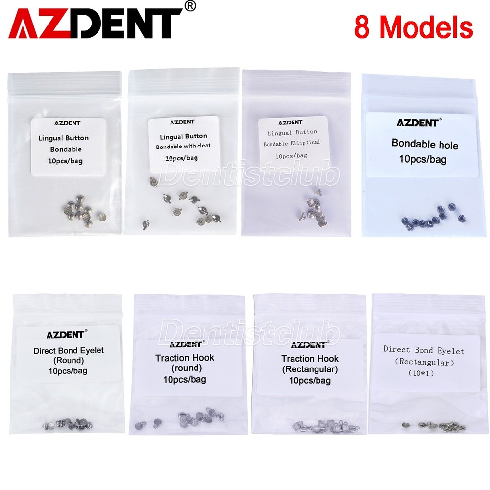 8Type AZDENT Dental Orthodontic Lingual Buttons Bondable Round Base/Rectangular