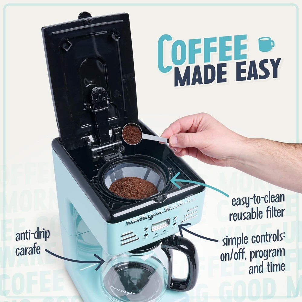 Retro 12-Cup Programmable Coffee Maker With LED Display, Automatic Shut-Off &...