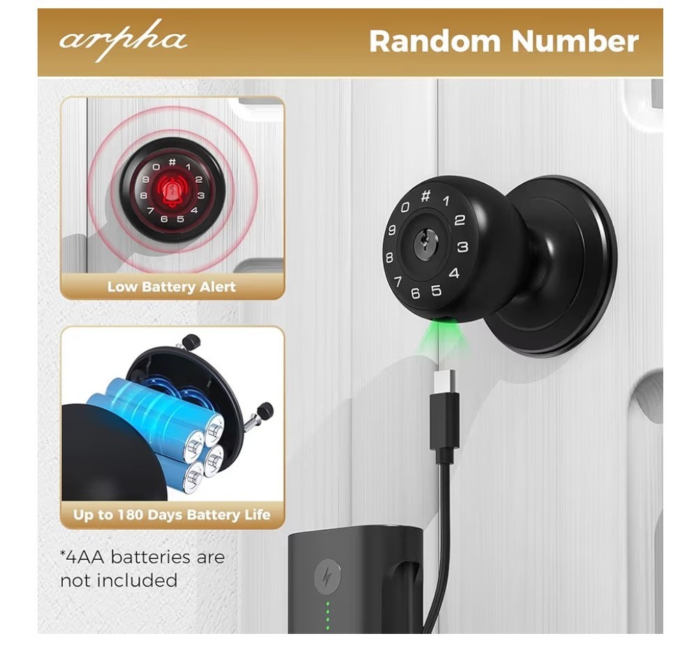 Arpha D160 Keyless Entry Door Lock with App Control One-Time Code Anti-Peeping