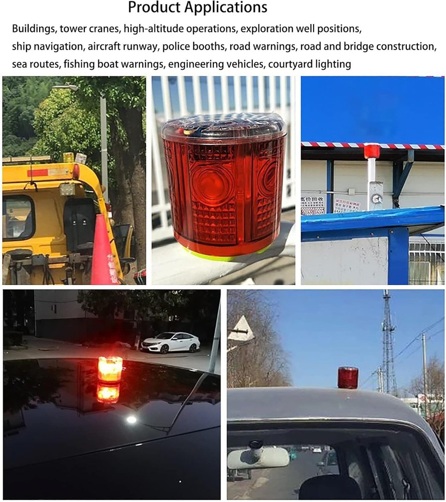 Solar Strobe Warning Light, with Strong Magnetic Base High Bright LED Red