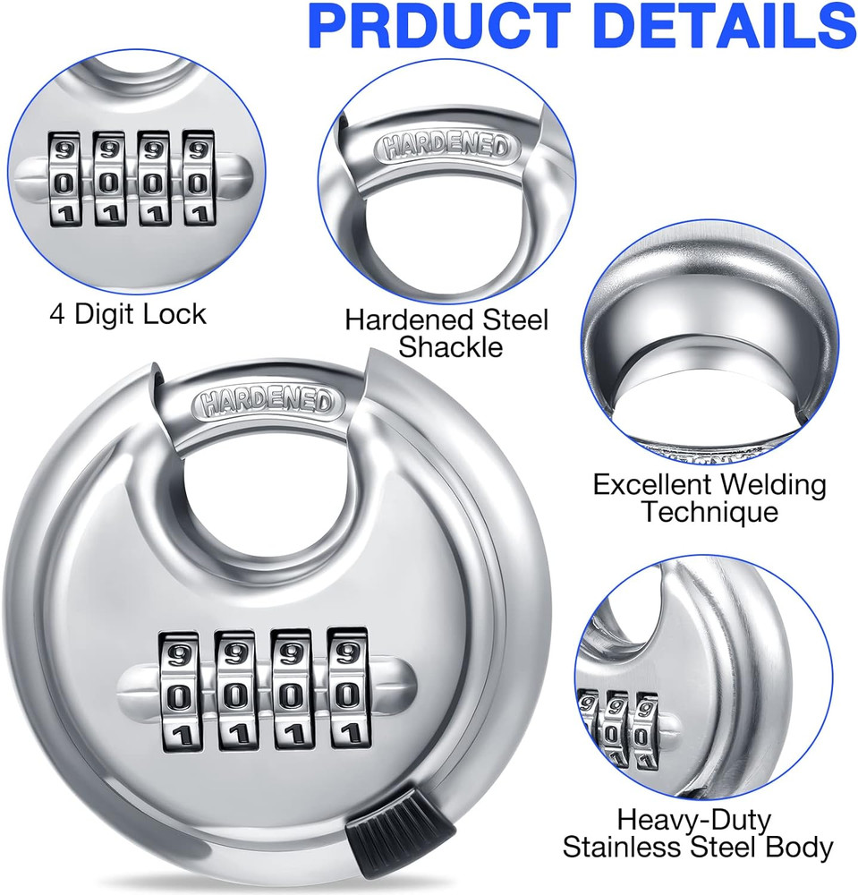 10-Pack Stainless Steel 4 Digit Combination Locks Code Disc Lock Combo Padlock