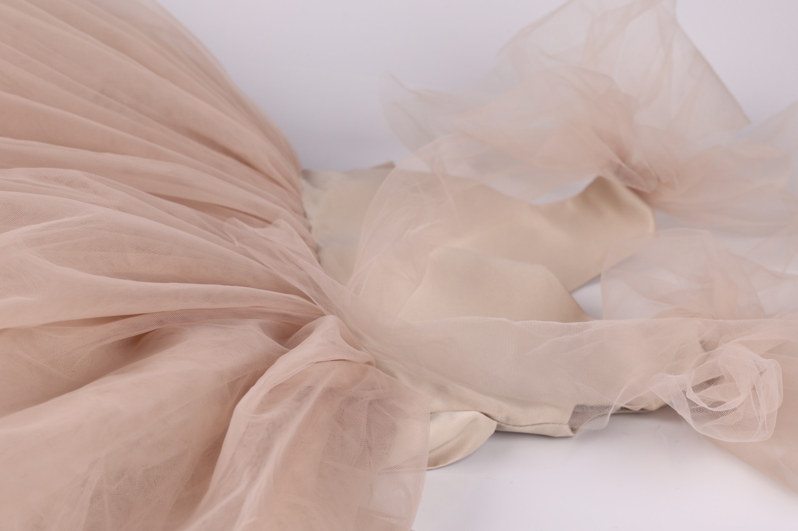 New Beige (Nude) Satin & Tulle Flower Girl Dress w/ Removable Tulle Train 3T-4T