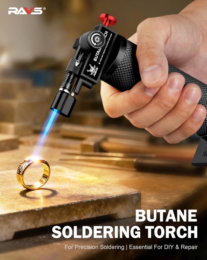 RAVS Butane Torch Lighter, DUAL Flame Mode Kitchen with Black/Red
