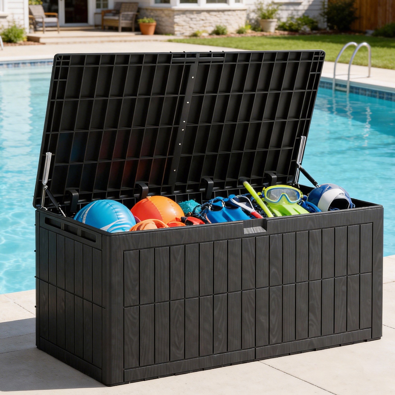 WaterProof 220 Gallon Resin Outdoor Storage Box with Lockable for Garden Patio