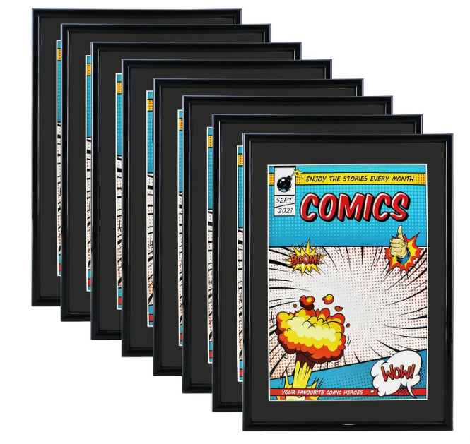 8 Pack Comic Book Frames, Fits Current 6 3/4 X 10 1/4, Wall/Tabletop Display