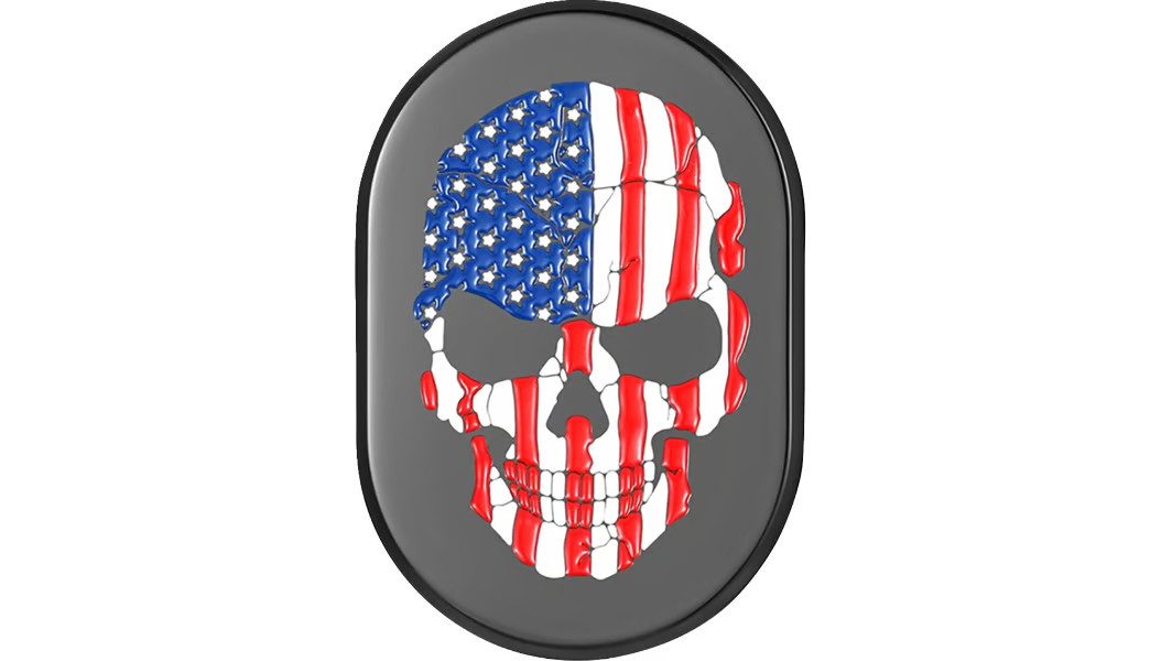 Figurati Designs Antenna Cover - Black with American Flag Skull Motorcycle