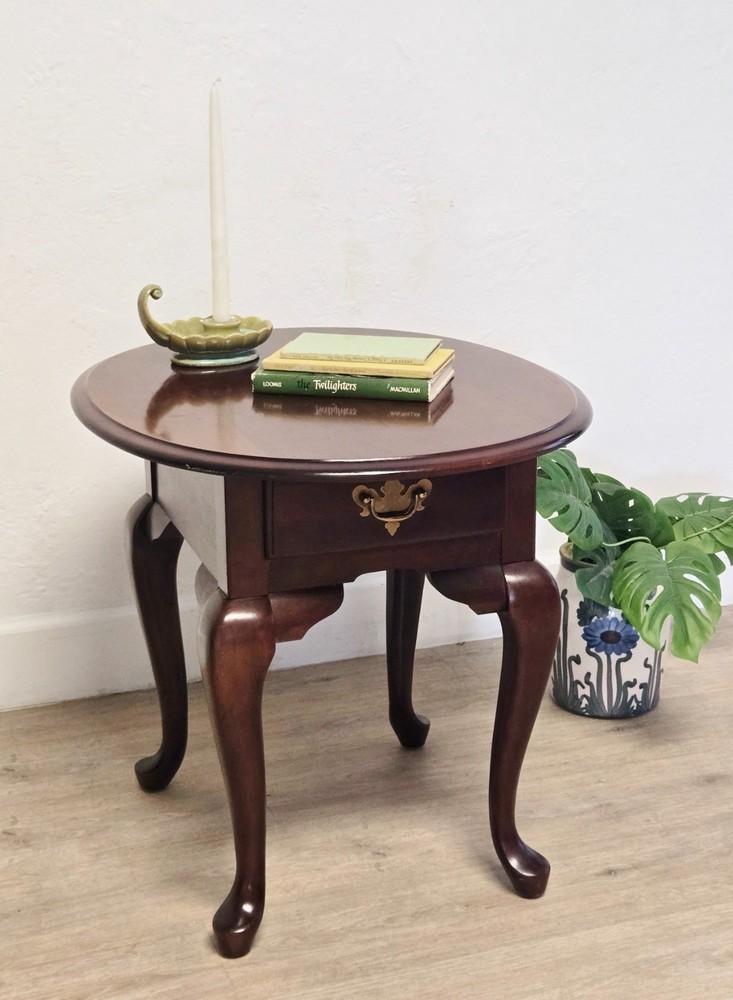 Broyhill Cherry Oval End Table-Queen Anne Single Drawer Oval Solid Wood