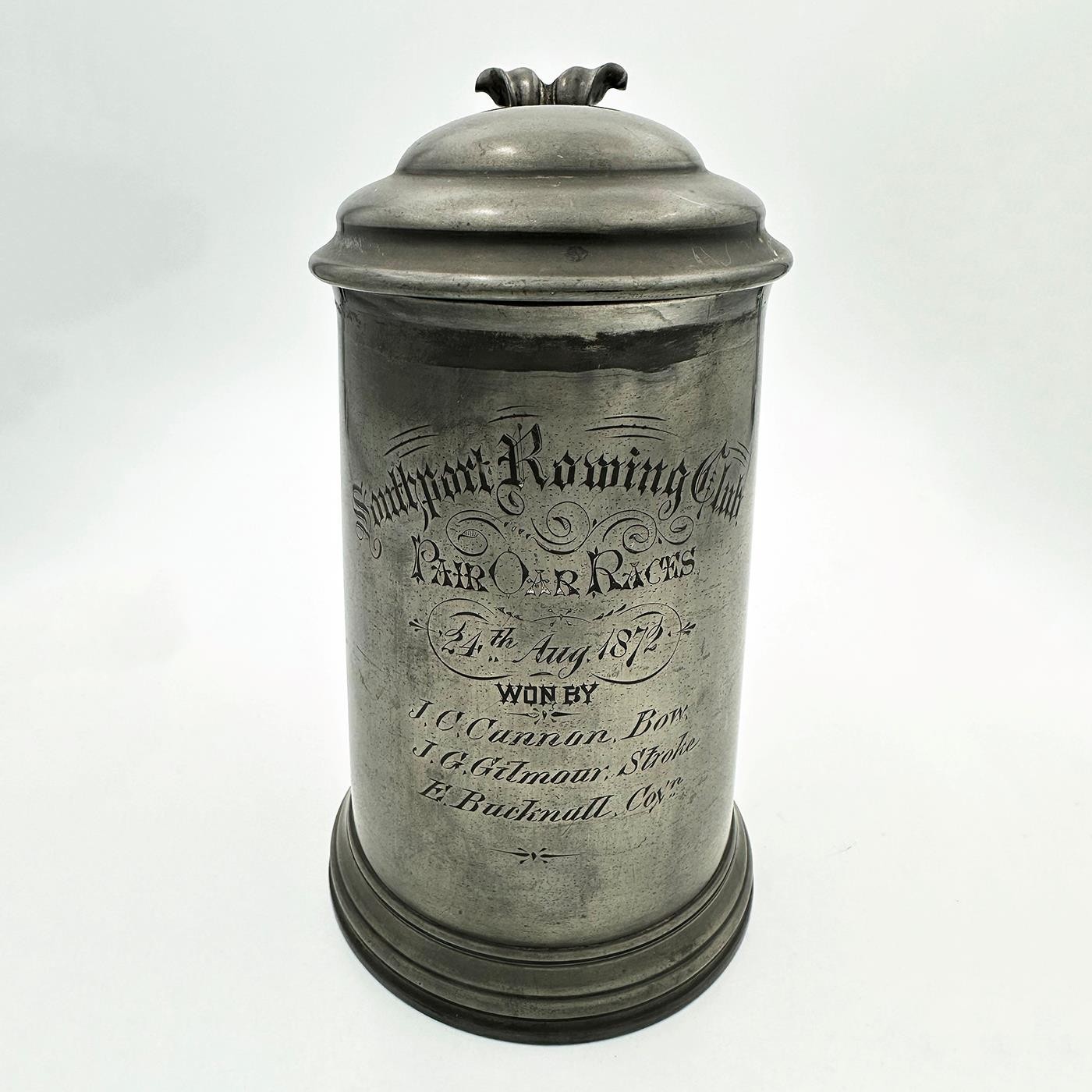 VICTORIAN SOUTHPORT ROWING CLUB ROWING PEWTER TROPHY CUP 1872 J DIXON & SONS