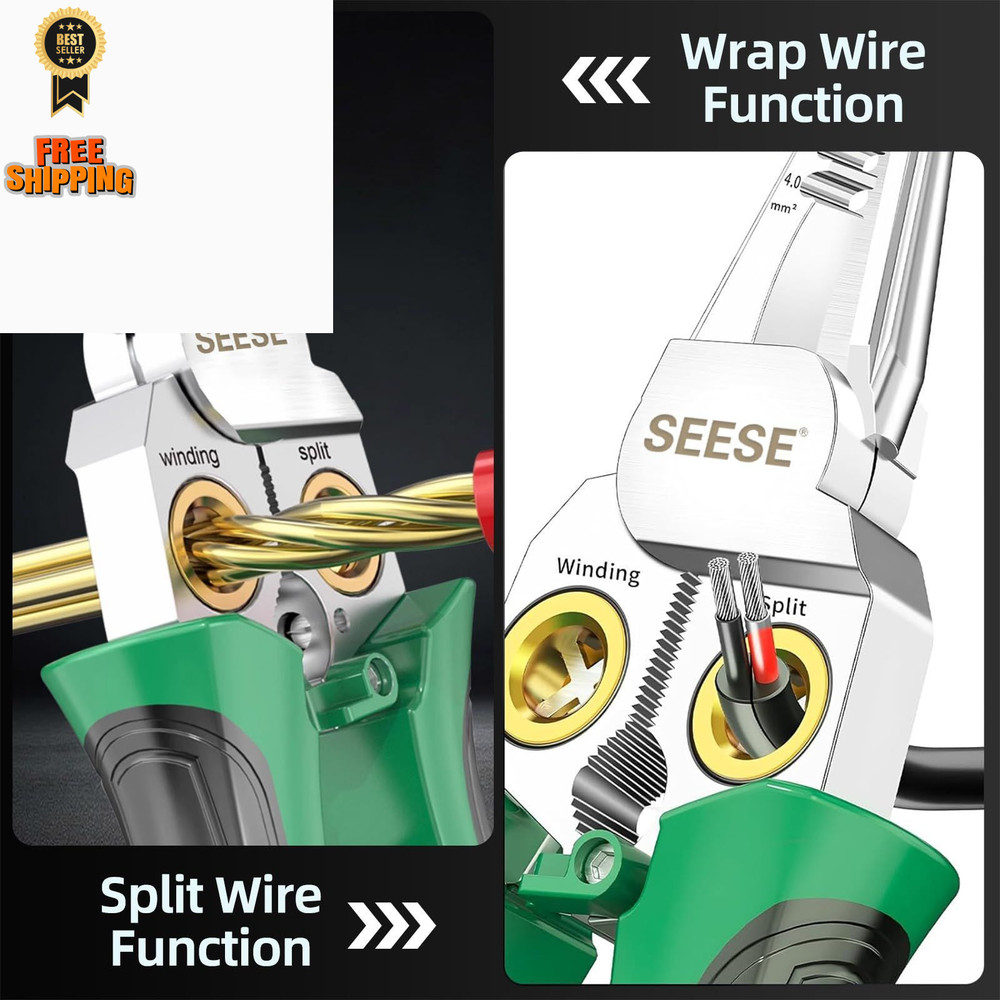 SEESE 8-in-1 Wire Stripper Pliers: Compact Portable Multi-Function Green