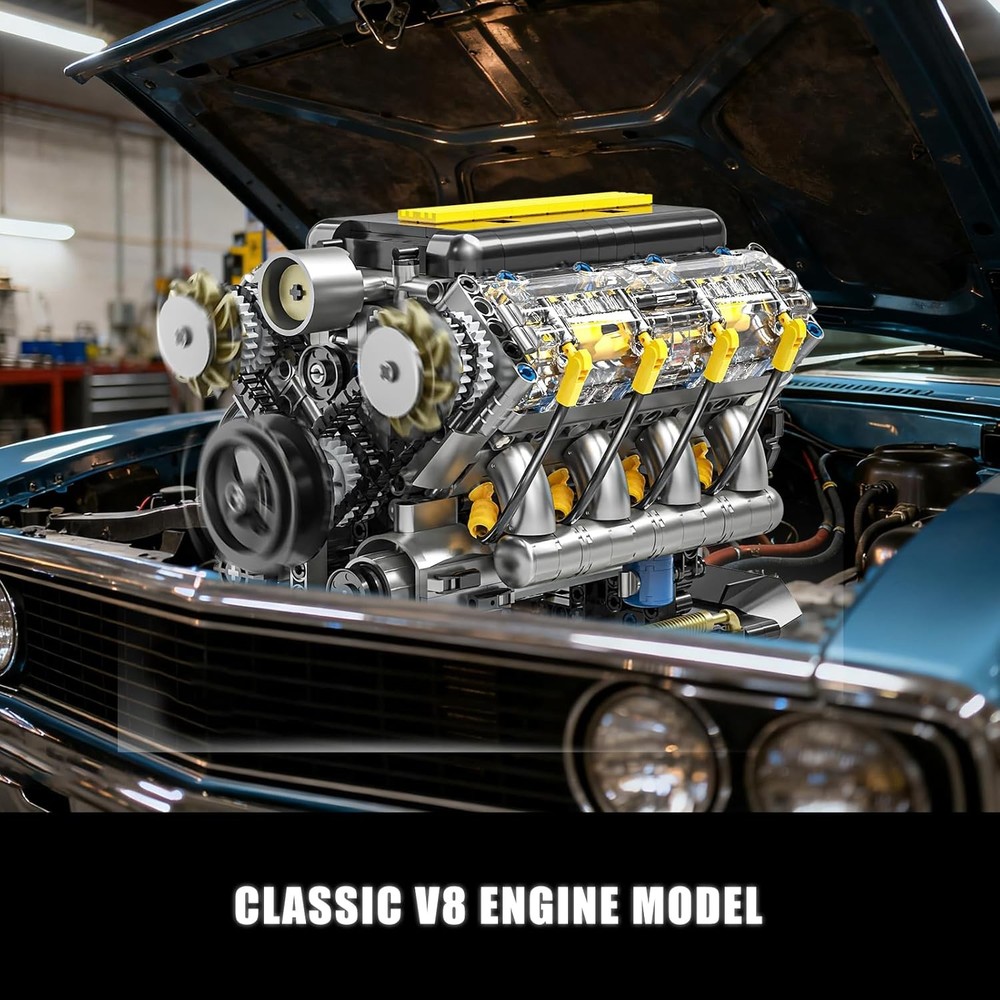 V8 Engine Model Building Kit That Runs - Visible Mini V8 Engine Kit for Adults &