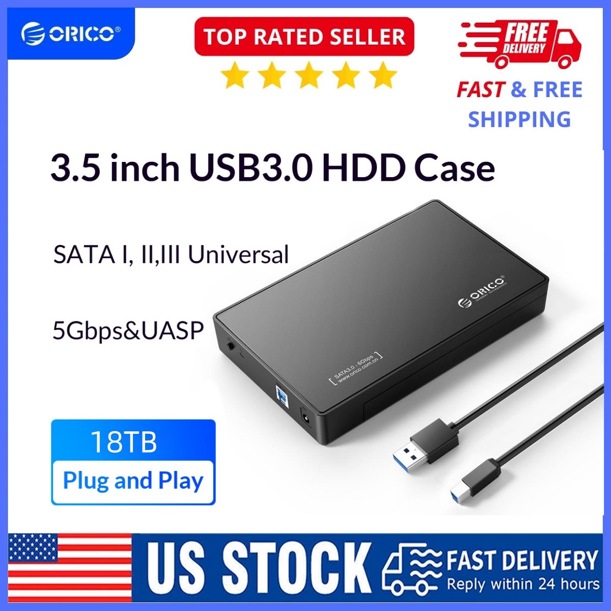 ORICO 2.5\"/3.5\" External Hard Drive Enclosure USB3.0 SATA HDD/SSD Case 18TB
