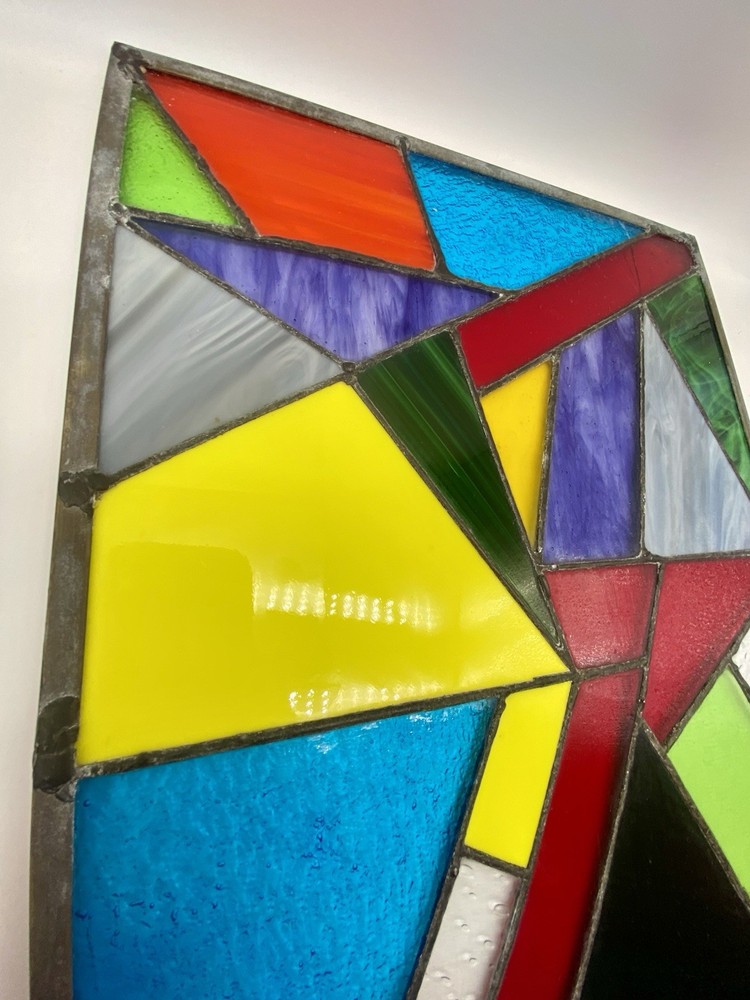 STUNNING STAINED GLASS PANEL Abstract Modern Geometric Frank Lloyd Wright Style