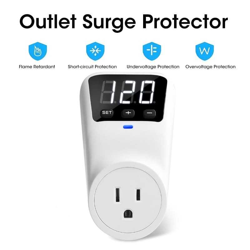 Fireproof Surge Protector Voltage Stabilizer - 15A, 1800J, Wall Mount, 2 Pack