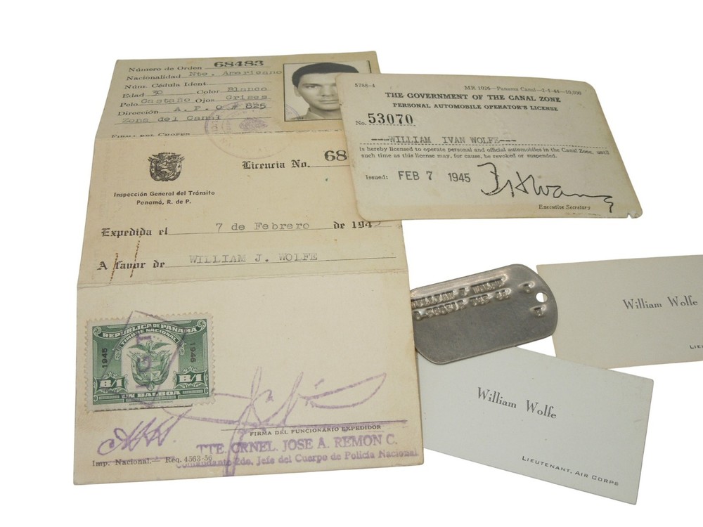 Original WWII USAAF Officer Panama Canal Zone Dog Tag & ID Cards Lot DR14