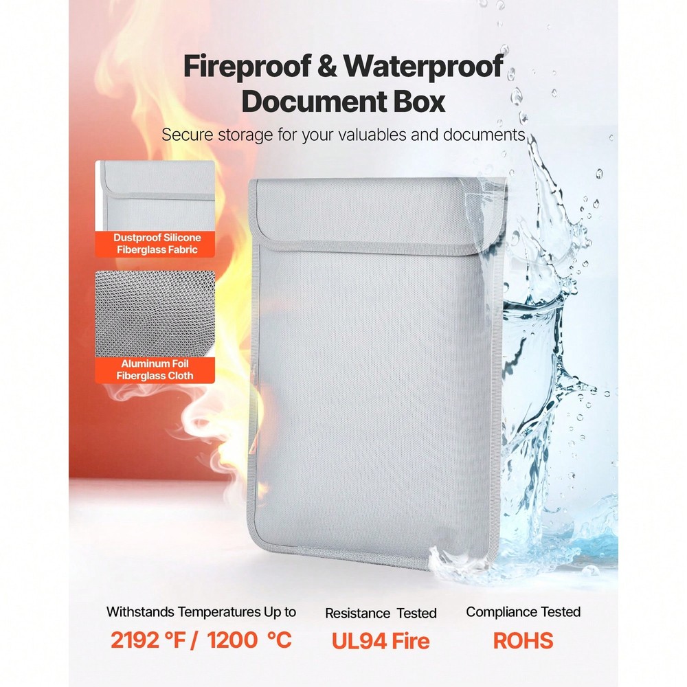Fireproof Document Box,1832 ℉ Heat Insulated Fireproof &Waterproof Box With Lock