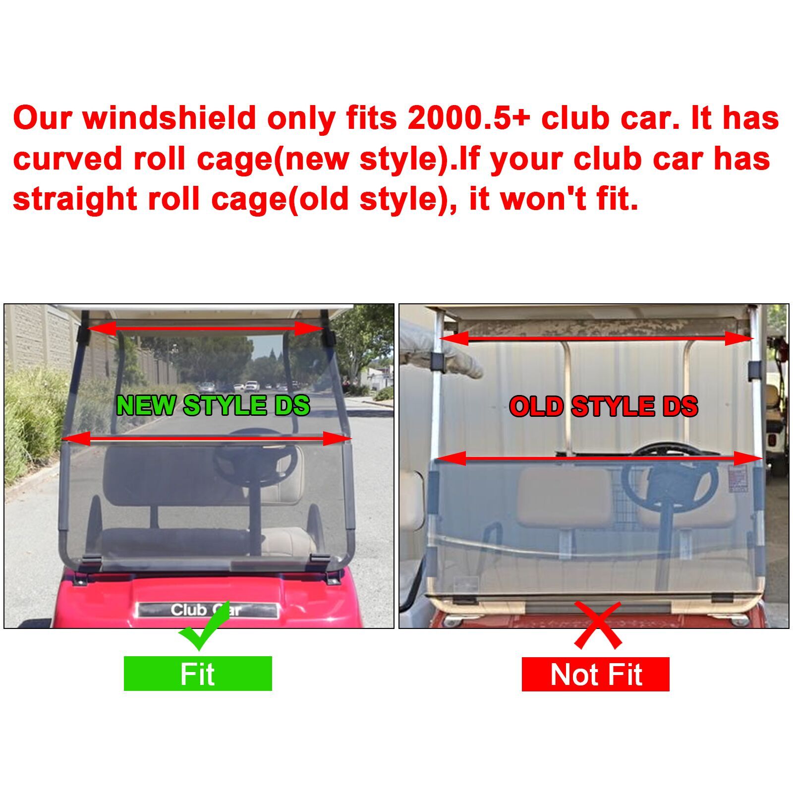 Golf Cart Fold Down Acrylic Clear Windshield For Club Car DS 2000.5-Up
