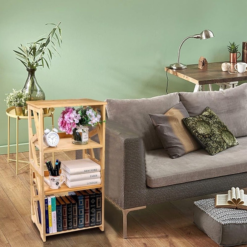 Multipurpose Bamboo Bookcase Shelf 3 Tier Storage End Table Night Stand Display