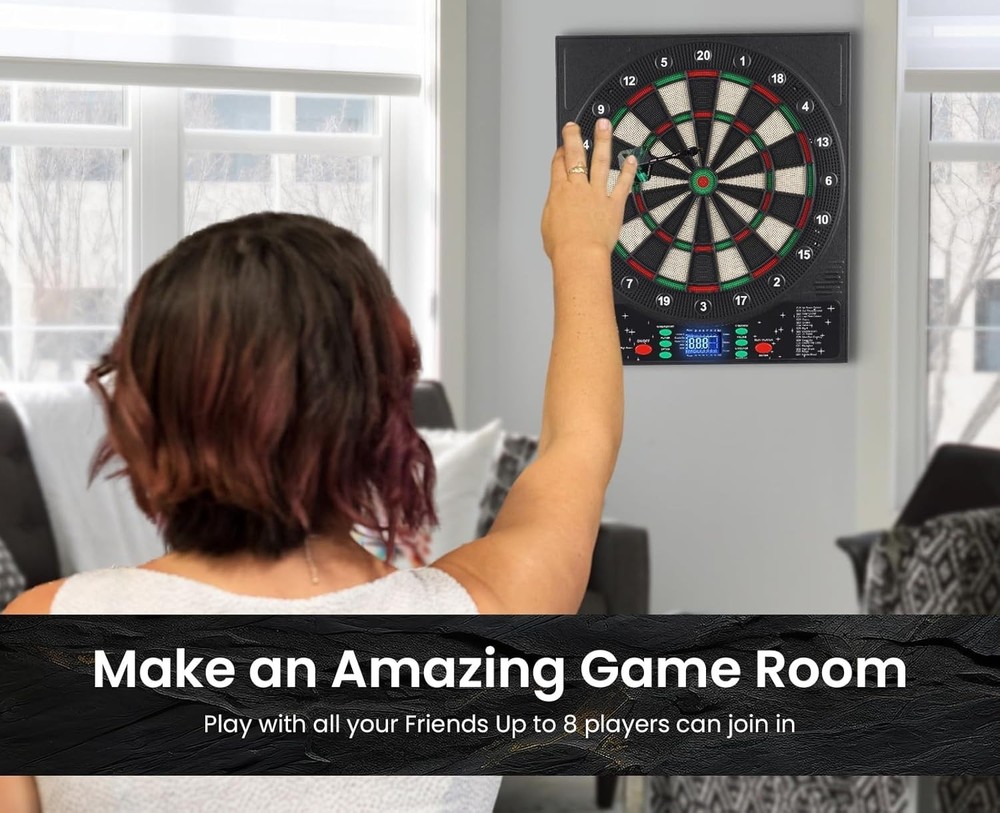 WIN.MAX Electronic Dartboard with LED Auto Scoring, 12 Darts, 8 Player Mode & So