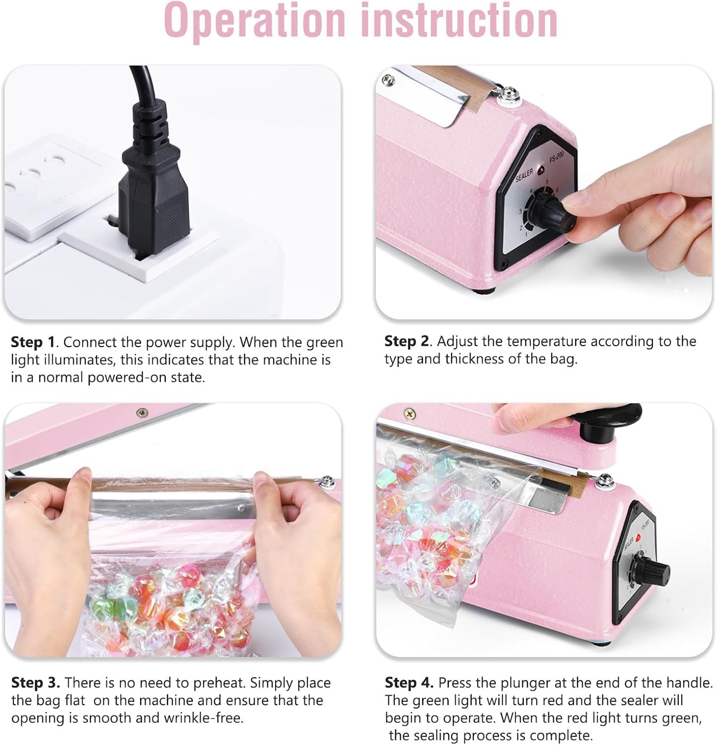 8 Inch Manual Heat Sealer for Plastic Bags with Adjustable Timer Settings