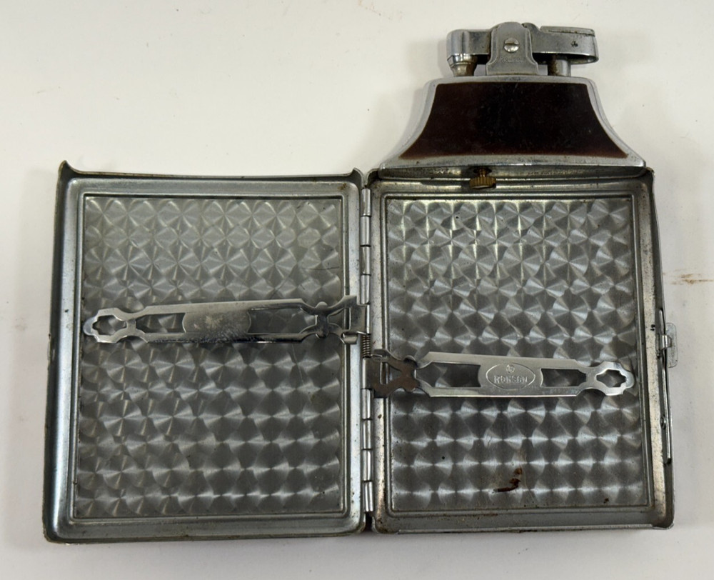 1940s RONSON Mastercase Art Deco Vintage Enamel Cigarette Case & Lighter