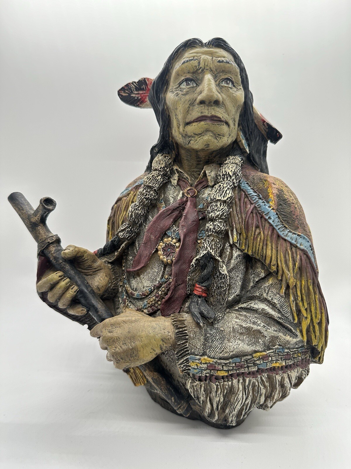 Native American Indian Large Bust Resin Sculpture  Hand Painted Very Detailed