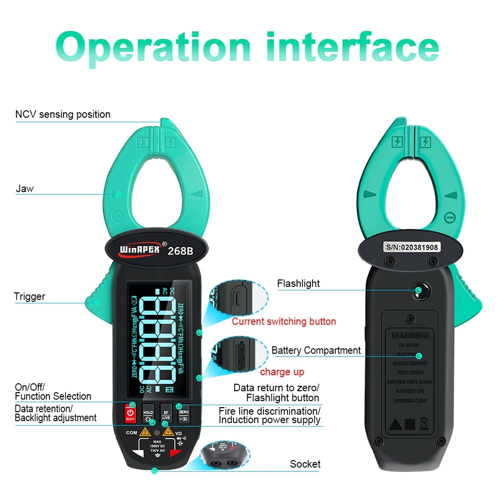 Leakage Current Detect Clamp Meter 0.1mA True RMS 60A AC DC Current Voltage
