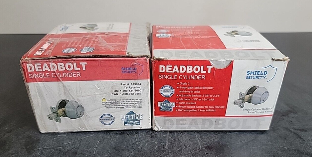 (2 Pack) Shield Security Single Cylinder Deadbolt Satin Chrome Grade 3