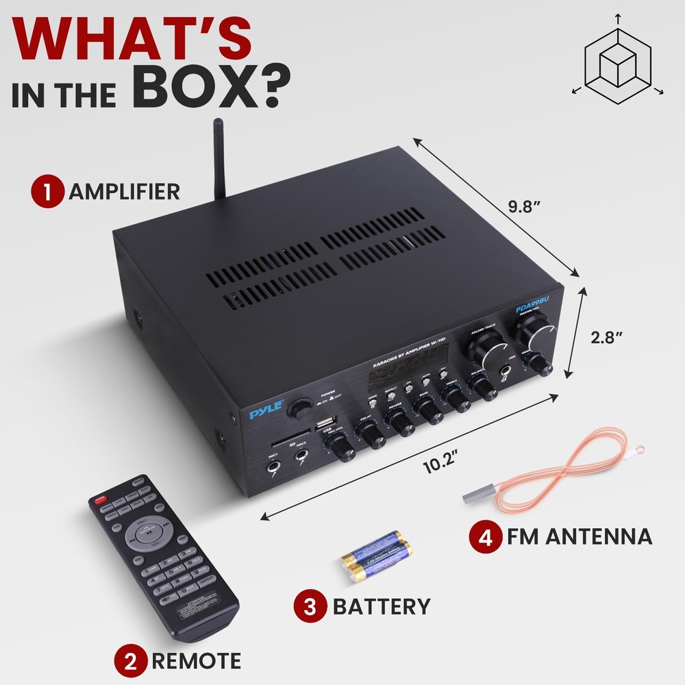 Pyle 300Watt Multi-Channel Power Amplifier w/Bluetooth, HDMI Inputs/Outputs