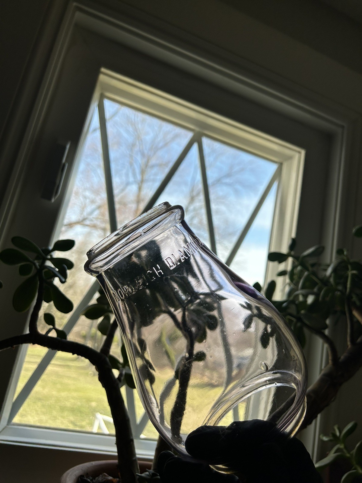 Rare Amethyst Toned Clear Embossed Norleigh Diamond 6.5” tubular lantern Globe