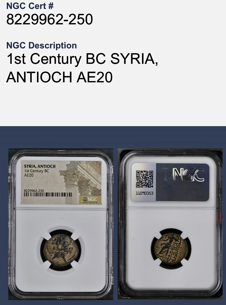 NGC Ancient Greek Coin Genuine 39BC-38BC Zeus Seated Antioch Under Roman Rule