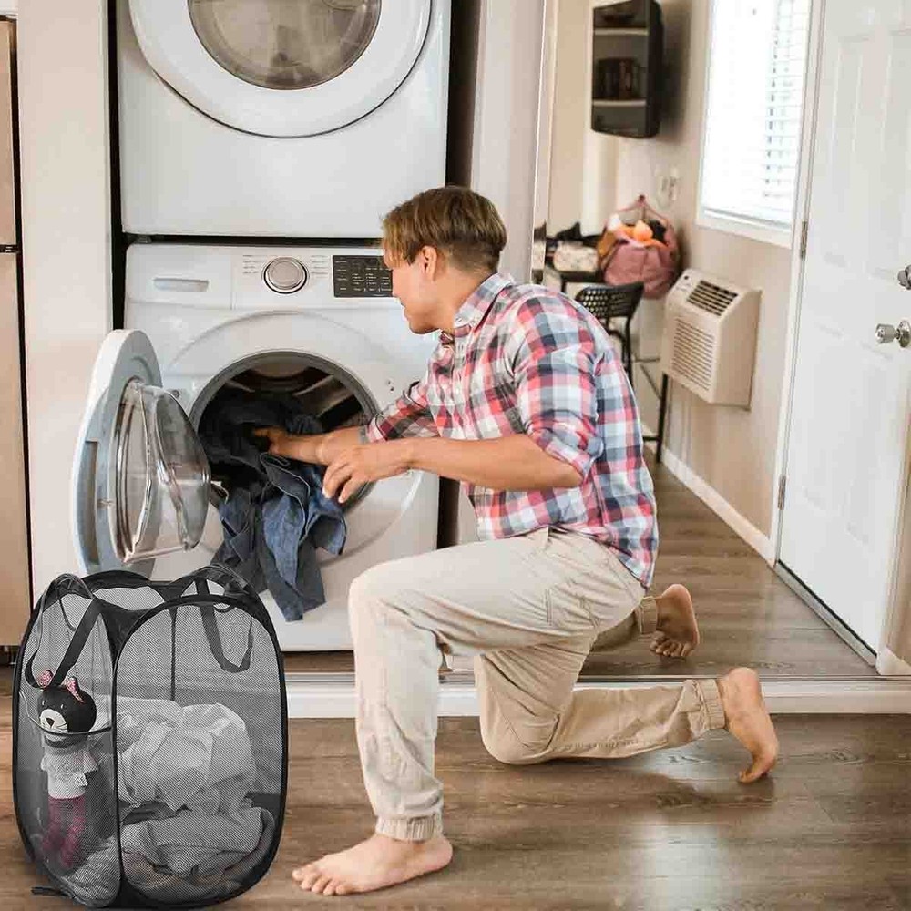 2x Collapsible Pop Up Laundry Bag Foldable Hamper Large Mesh Clothes Basket