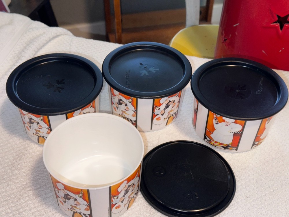 *NEW* Tupperware Nesting Junior One Touch ~ FAT CHEF Kitchen Canisters- 2 C