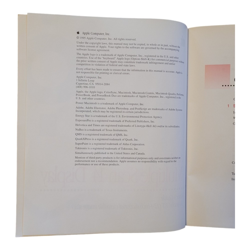 APPLE MULTIPLE SCAN Software Floppy Disk & 14 DISPLAY USER'S Guide CRT Manual