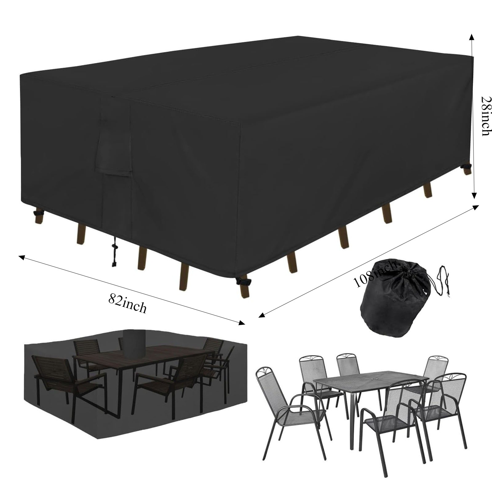 Heavy Duty Patio Furniture Cover Waterproof Outdoor Table Protector 108*82*28in