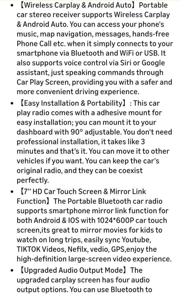 7" HD Wireless CarPlay Screen with Bluetooth Navigation & Backup Camera