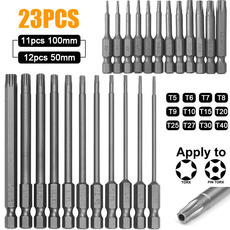 23pcs Torx Screwdriver Bit Set Hex Security Magnetic Head 50mm 100mm Extra Long