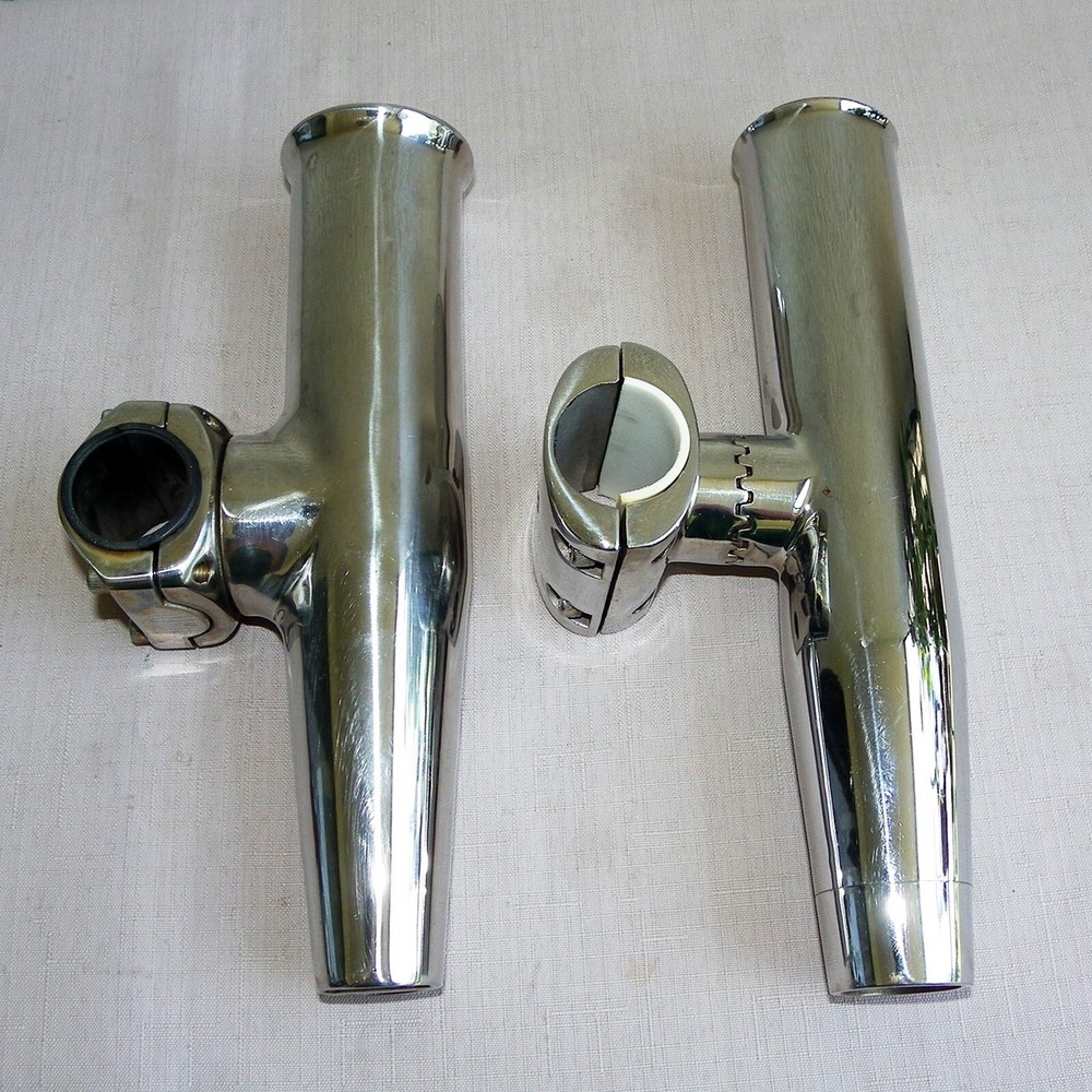 2 (TWO) MID MOUNT ROD HOLDER STAINLESS STEEL ADJUSTABLE SMITH & JOHNSON