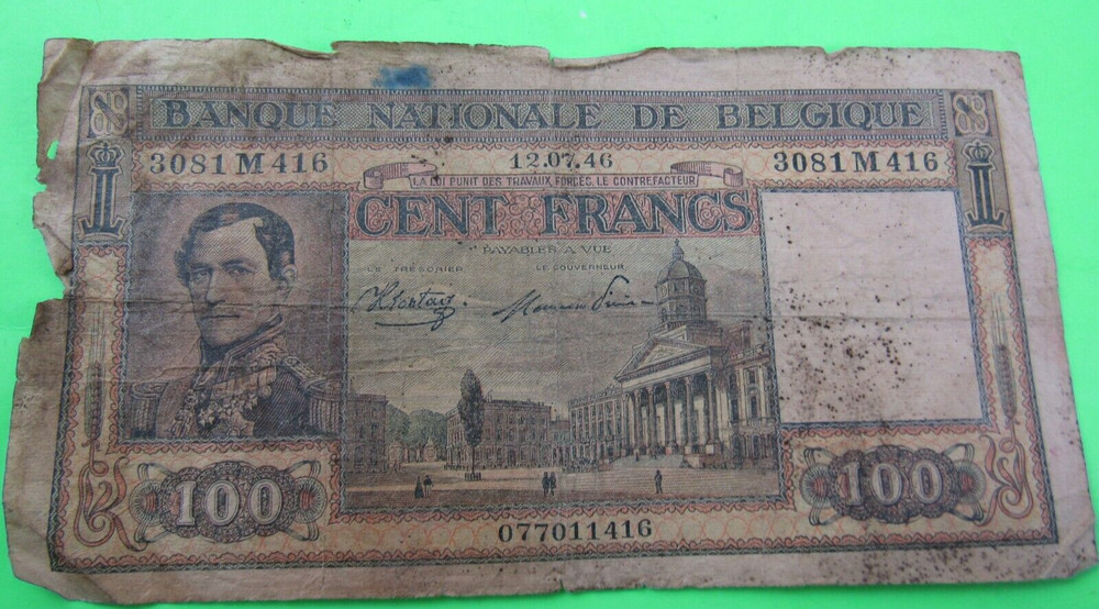 BELGIUM, 100 FRANCS, 1946