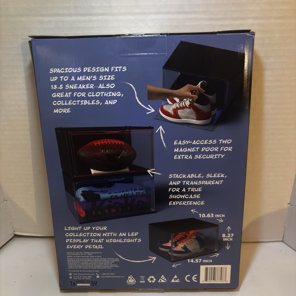 Kicks & Co. Stackable Sneaker RGB Led Display Case Magnetic Shoe Box US 13.5 USB