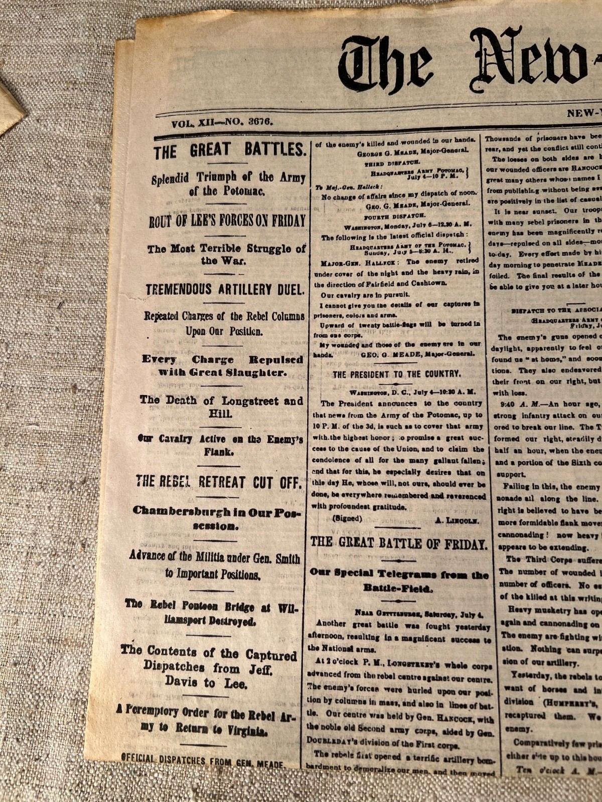 Lot of 5 NEW YORK TIMES 1861-1865 Major events in Civil War, Reprod. of original