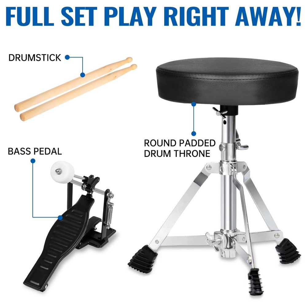 MOSEN Drum Set 3-Piece Beginner Junior Kit with Adjustable Blue