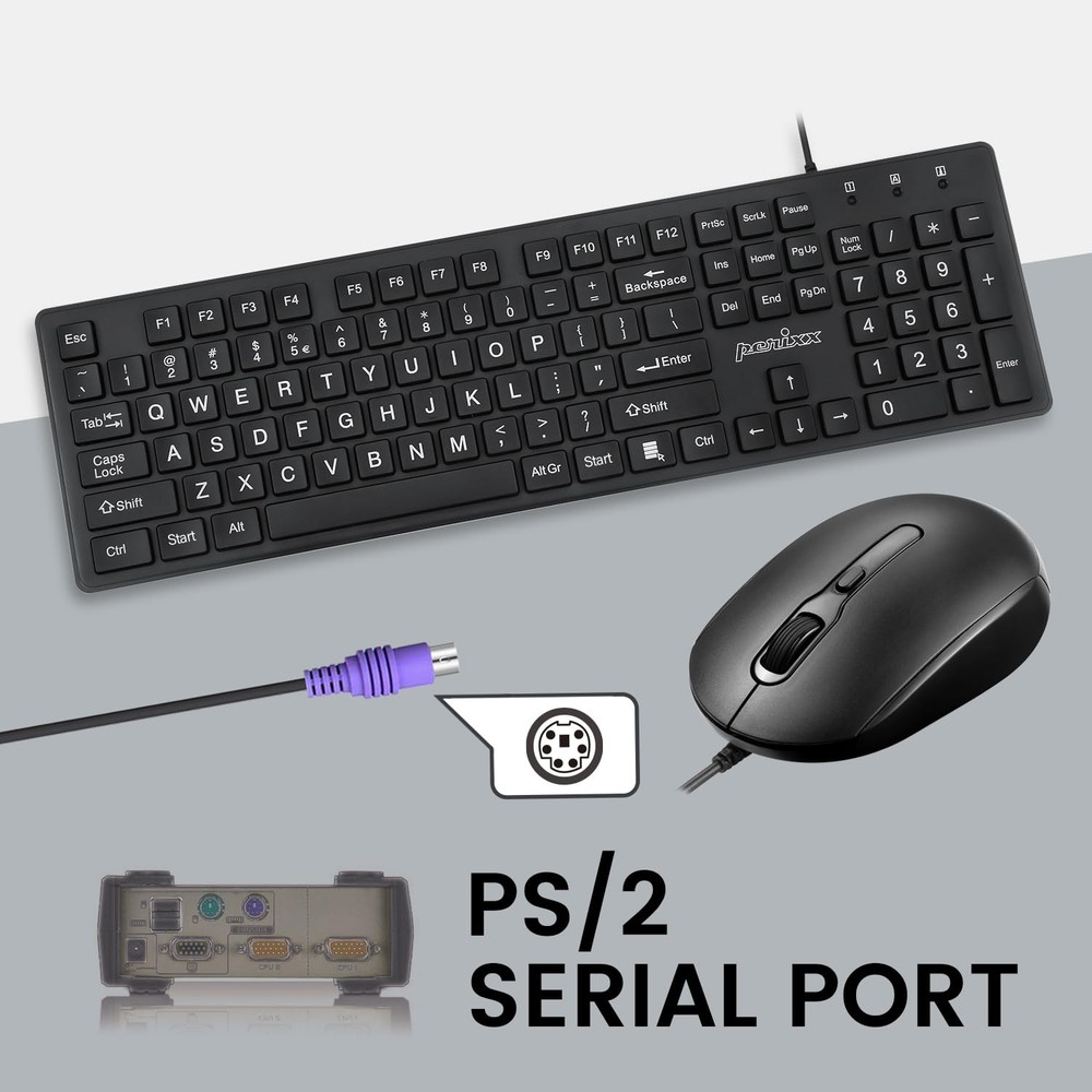 Wired Standard PS2 Keyboard Mouse Combo Full-Size Layout PERIDUO-117P