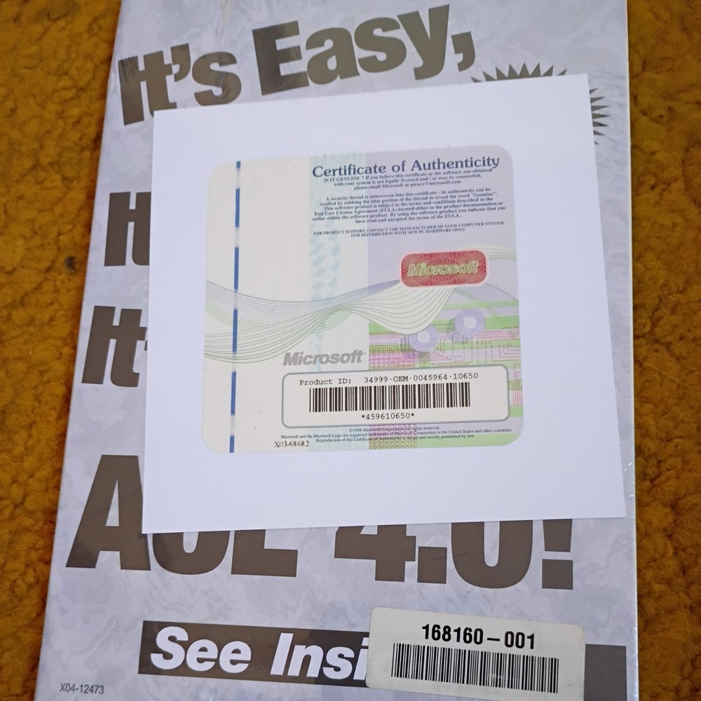 Microsoft Windows 98 Getting Started Manual Certificate Product Key Sealed no CD