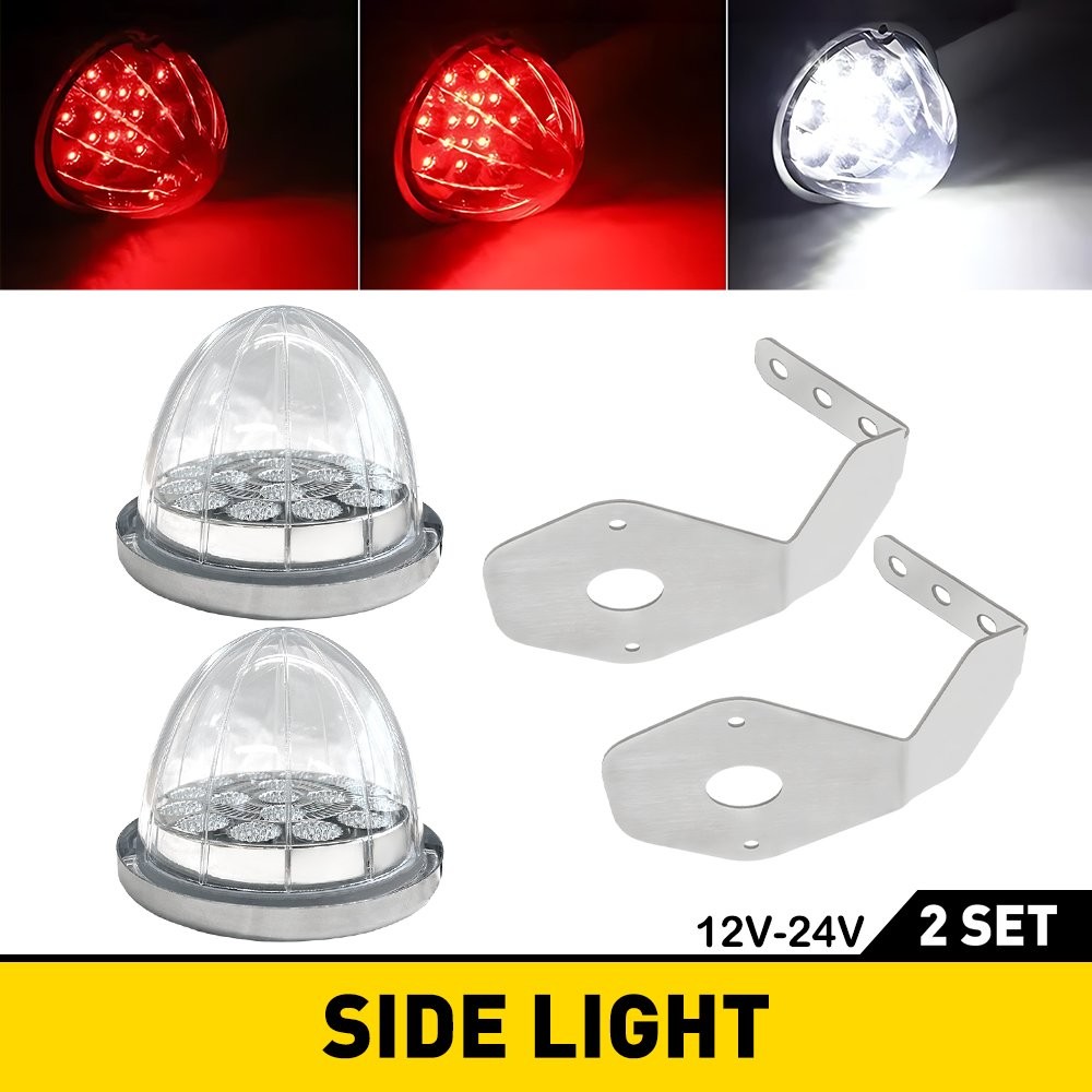 2Pcs LED Watermelon Light Indicator Side Marker Clearance Red White w/ Bracket`