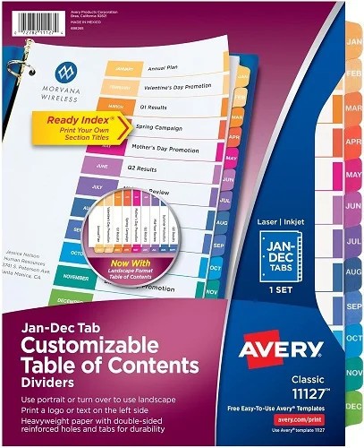 Avery 1127 Jan-Dec 12 Tab Dividers for 3 Ring Binders Tabs Index LOT OF 2 SETS